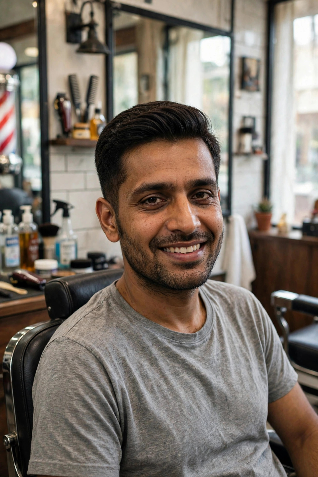 Same man sharp and confident after clean haircut and beard trim